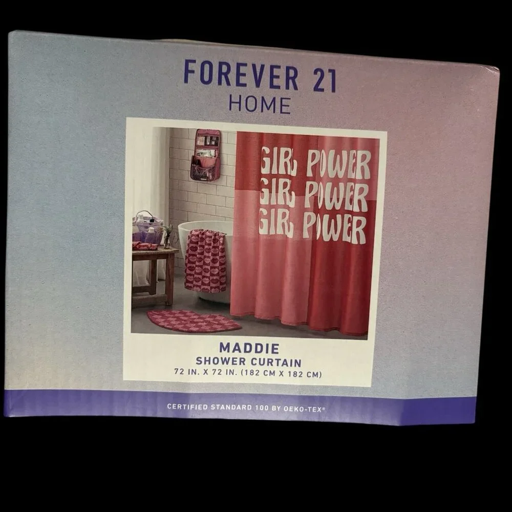 NEW Girl’s Forever 21 Girl Power Red Pink White Maddie Shower Curtain 72x72